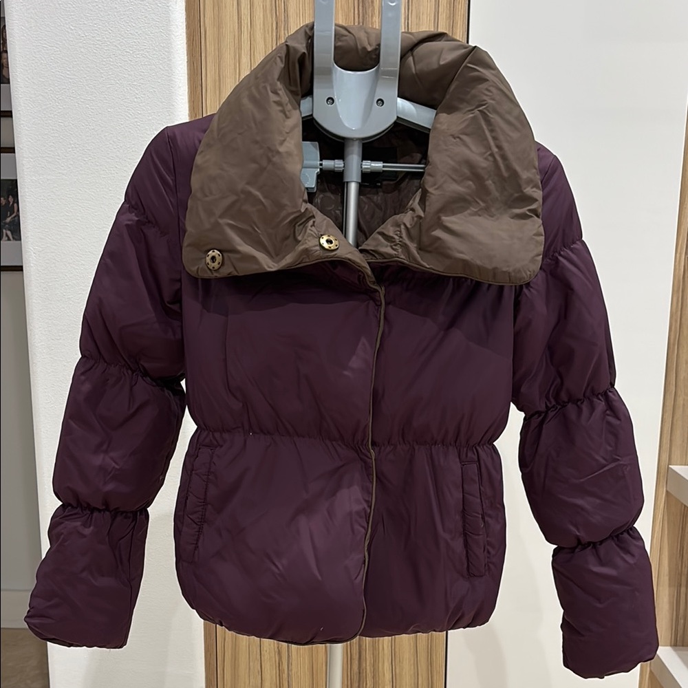 BCBGMaxAzria Purple and Brown Puffer Jacket